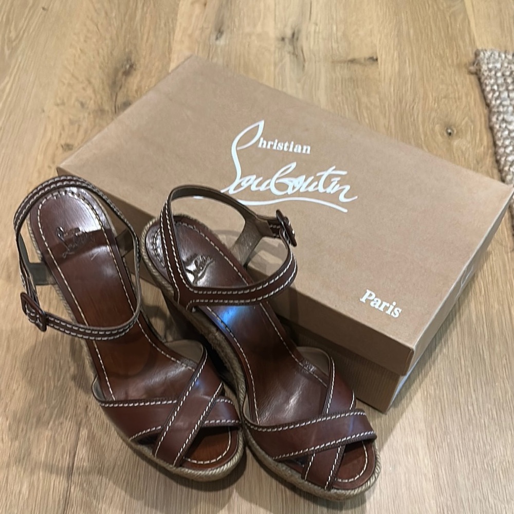 Christian Louboutin Brown Leather Wedges